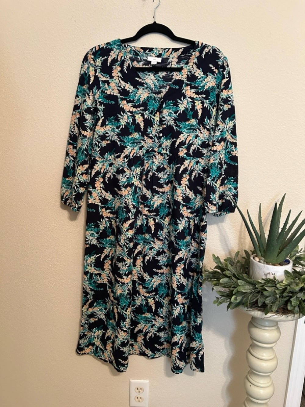 J. Jill Floral Midi Dress in Teal, Cream & Black